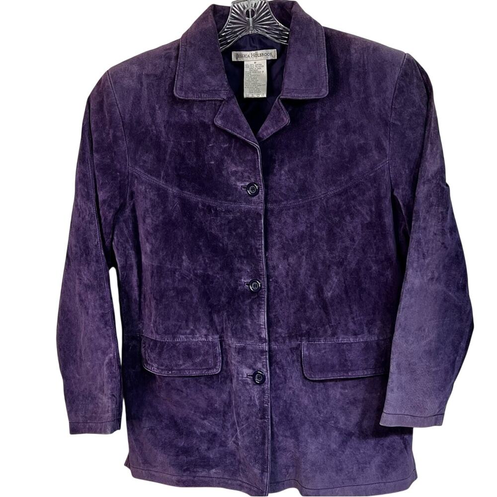 Jessica Holbrook Purple Suede Leather Blazer Style Jacket  | Size Medium | VTG